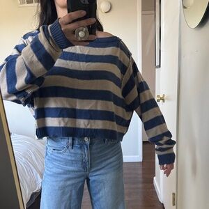 We The Free Blue and Tan Striped cropped sweater  Size XS